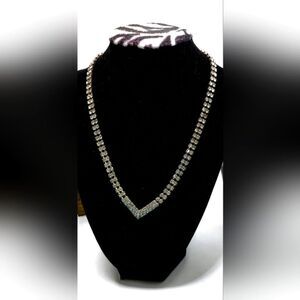 "5/$25" Silvertone Aqua and Clear Rhinestone Cocktail Necklace